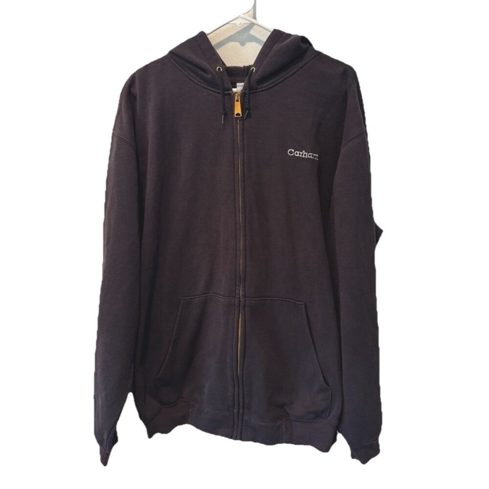 Carhartt Black Mid-Weight Full-Zip Hoodie Jacket Embroidered Logo Y2K Size XL